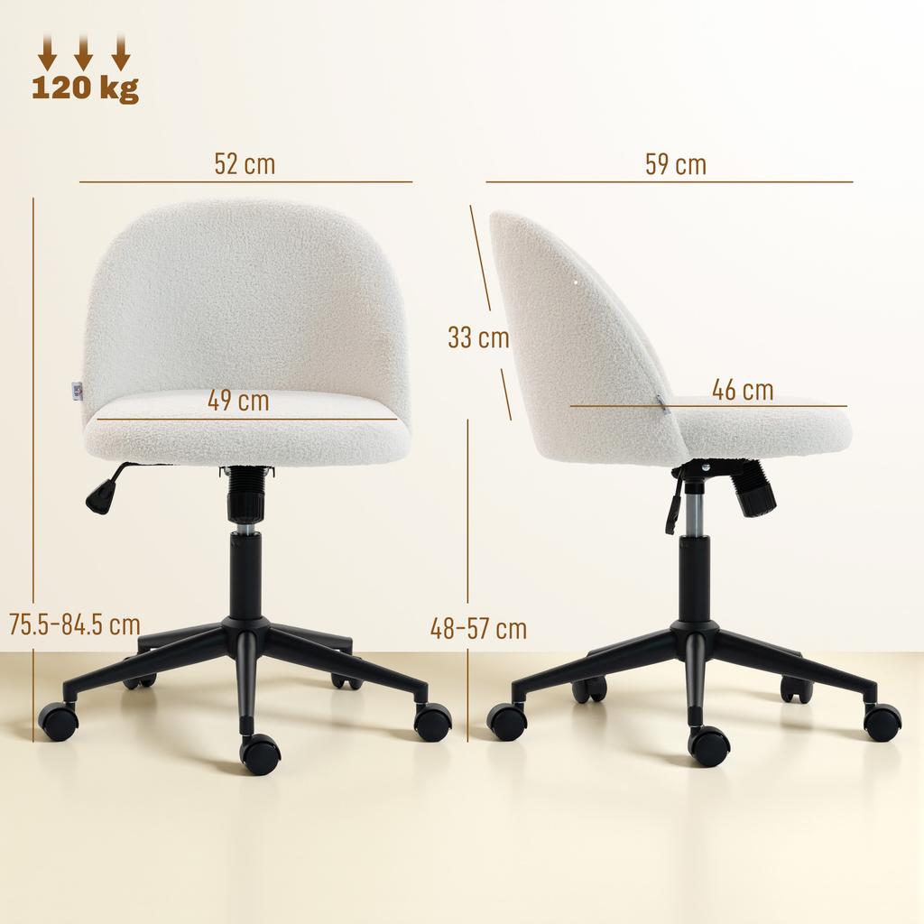 Teddy Fleece Office Chair with Wheels - Cream White