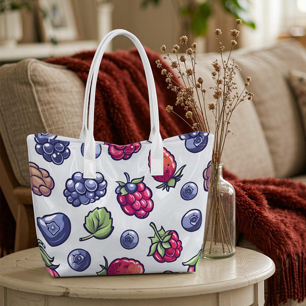 Cute Berry Pattern Tote Bag Casual Lightweight Outdoor Shoulder Handbag for Ladies