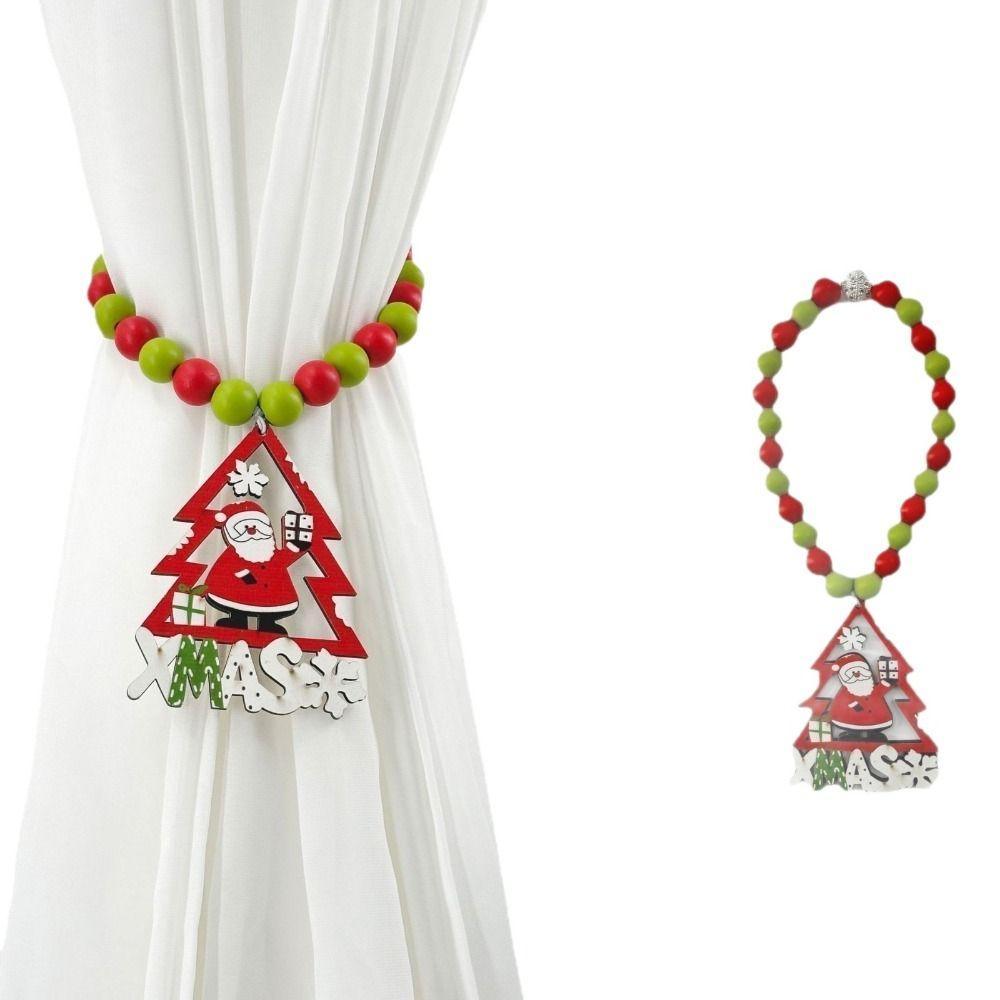 Boho Style Christmas Curtain Ties Reusable Beaded Wooden Bead Curtain Holdbacks Colorful Cartoon Curtain Tiebacks