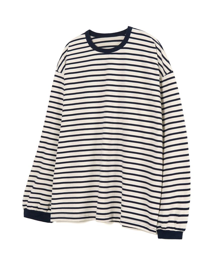 EXCONTAINER Loose Fit Striped Long Sleeve (Ivory/Navy)