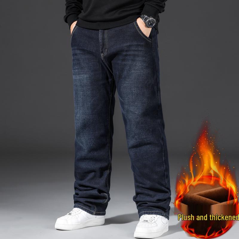 Men's Plus Size Fleece-Lined Straight Leg Jeans - Thick, Loose-Fit for Fall/Winter