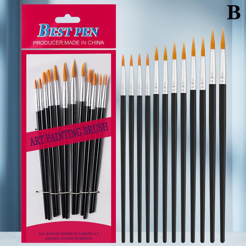 12 Pcs Painting Brushes Set Art Round Flat Hair Nylon Hair Paint Brush Pen For Oil Acrylic Watercolor School Art Supplies