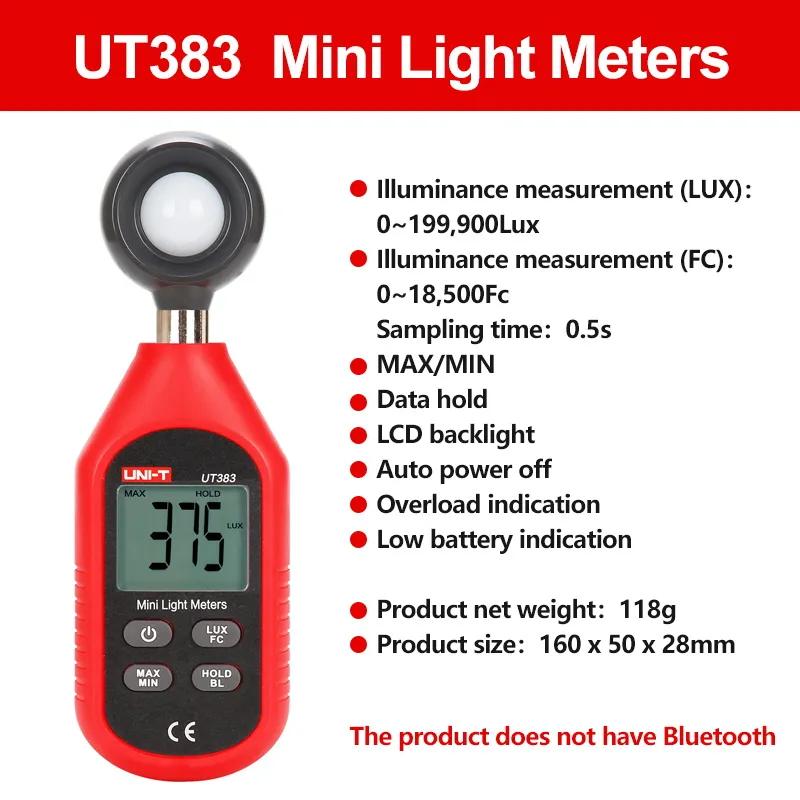 

UNI-T UT383 UT383BT Mini Light Meter Digital Professional Luxometer 199900Lux 18500FC Illuminometer Photometer Light Lux Meter UT383