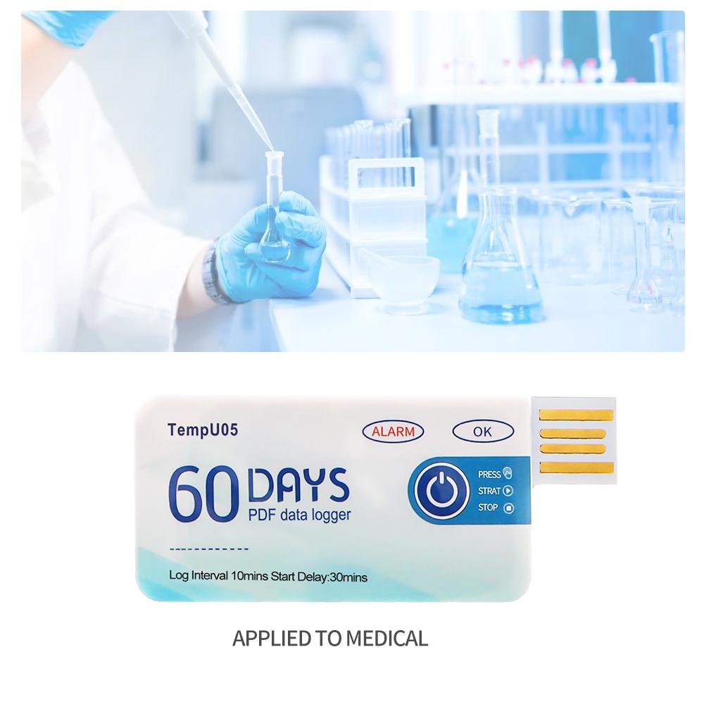 10 Pcs/lot TempU05 Temperature Data Logger 60 Days PDF Report Disposable Single Use 10000 Points USB Temperature Data Recorder