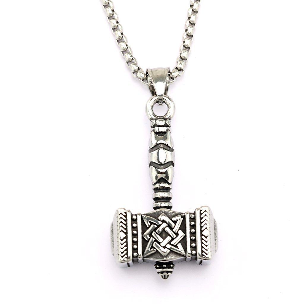 Vintage Mens Stainless Steel Thor Hammer Pendant Necklace Slavic Viking Jewelry