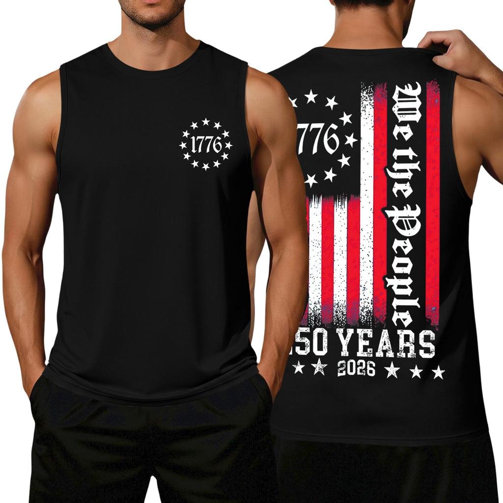 Men's Loose Fit Sleeveless Tank Top Independence Day Print Casual Workout Shirt 1776 Graphic We The People Design 250 Years 2026