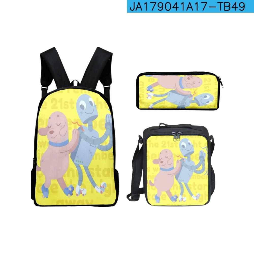 Classic Popular Novelty Funny Robot Dreams 3D Print 3pcs/Set pupil School Bags Laptop Daypack Backpack Lunch bag Pencil Case