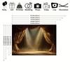 2D Golden Stage Curtain Photography Backdrop, Theatre Curtain with Spotlight & Glitter Background Cloth