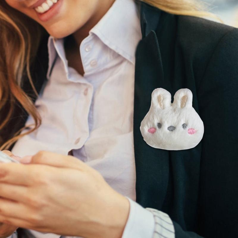Cartoon Plush Rabbit Head Brooch Soft and Comfortable Clothes Badge for Kids Teens and Adults Fashion Backpack Accessory