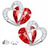 Silver Earrings With Red Heart Ruby Zirconia Hearts Love 925 Silver