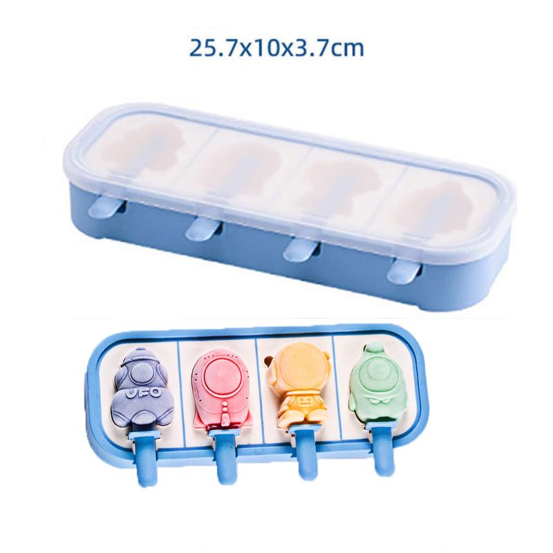 Cartoon Space Rocket Astronaut Ice Cream Silicone Mold With Lid Family Popsicle Ice Cube Tray Mold Cheese Kitchen Accessories