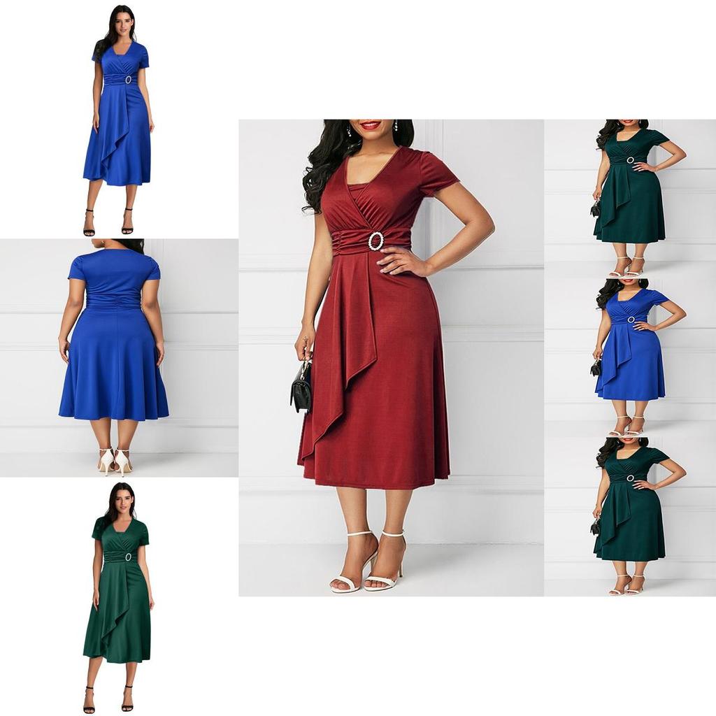 Trendy Plus Size Summer Vogue Sexy Asymmetric Hem V Neck Mini Dress For Fashion Forward Women