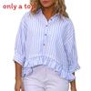Womens Striped Blouse With Ruffle Hem And Print For Office Wear