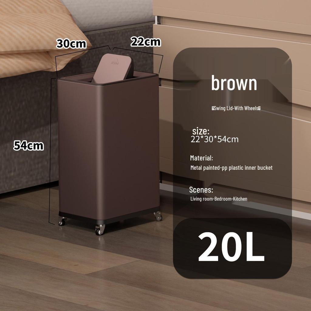 Einfacher Moderner Edelstahl-Mülleimer mit Rädern – Vertikaler Klappdeckel, Quadratisches Design für Küche & Wohnzimmer
