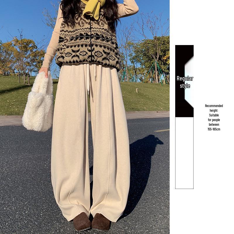 

Gray Sticky Rice Banana Curve Women s High-Waist Loose Slimming Plus Velvet Wide-Leg Floor-Length Pants, Spring 2026. M (Weight Reference 95-110 lbs)