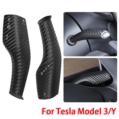 2 pièces ABS Fibre de Carbone Couvercle de Garniture de Pommeau de Levier de Vitesse de Voiture pour Tesla Modèle 3/Y
