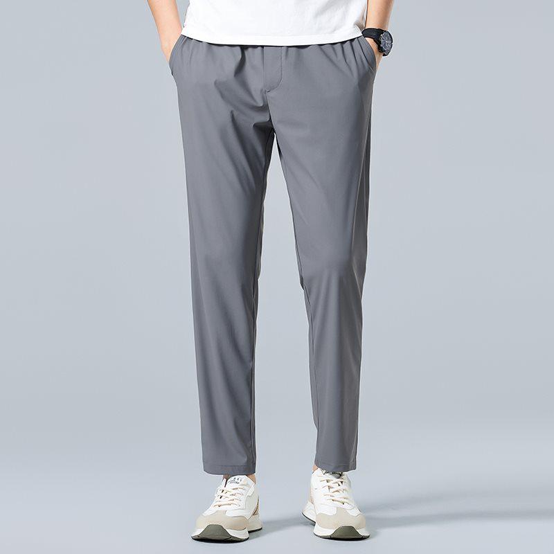 2026 Men's Summer Lightweight Elastic Waist Nylon Pants - Breathable and Stretchable Ice Silk Casual Trousers