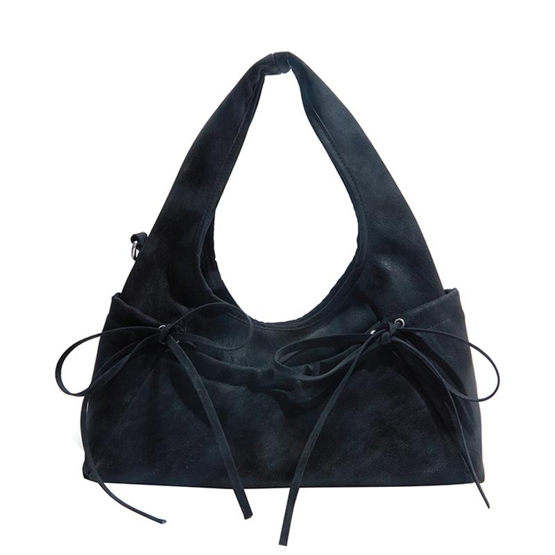 Cream Soft Shoulder Bag with Adjustable Drawstring Bows for Casual Daily or Trendy Urban Outings
