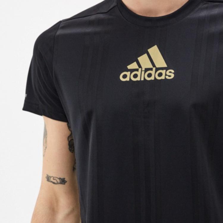 Adidas Round Neck Sports Breathable Short Sleeve T-Shirt Men Tops Black FK3553