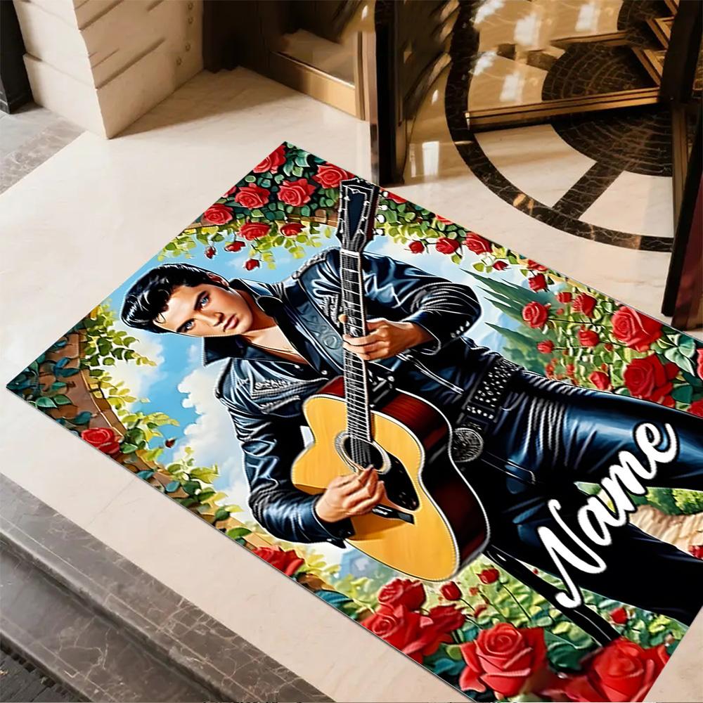 Rock 'n' Roll Legende Rosen Personalisierbarer Teppich Perfekt für Spielzimmer Wohnheime Wohnzimmer Eingangsbereich Rutschfester Teppich Anime Büro Dekoration