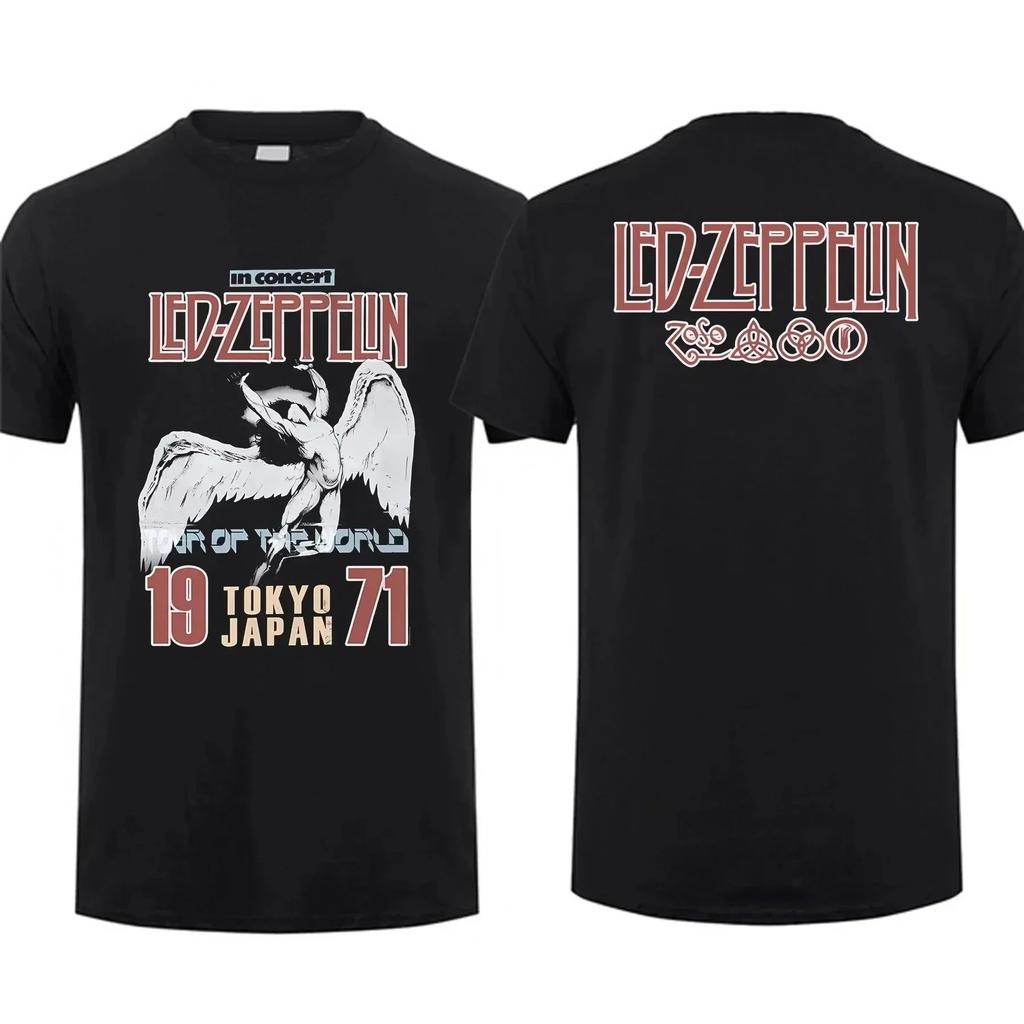 Hip Pop Harajuku T Shirt Vintage Rock Band Led Tour Mothership Zeppelin T Shirt Double-sided Casual Oversized T-shirt Unisex