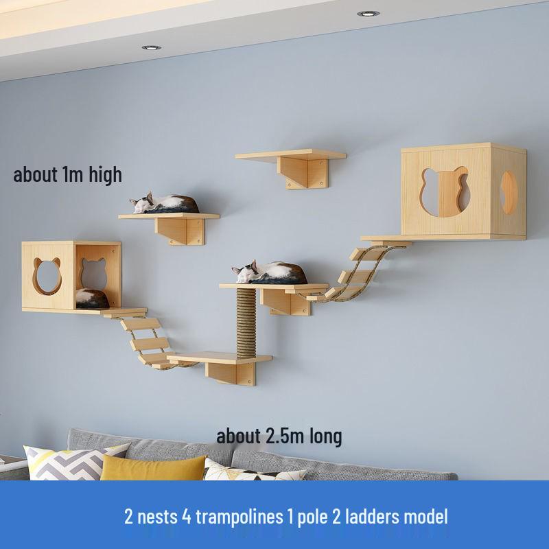 In Stock Wall-Mounted Solid Wood Cat Climbing Frame, Cat Tree, and Scratching Post