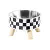 Pet Feeding Station With Bowl Insert Dish For Better Digestion Checkered Print Feeding Stand Stainless Steel