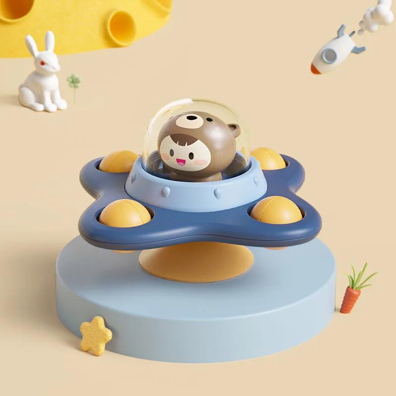 Non-Toxic Baby Soothe Cartoon Airplane Sucker Spinner Suction Sensory Toy Baby Bath Rotating Rattles Early Educational Montessoris Toys