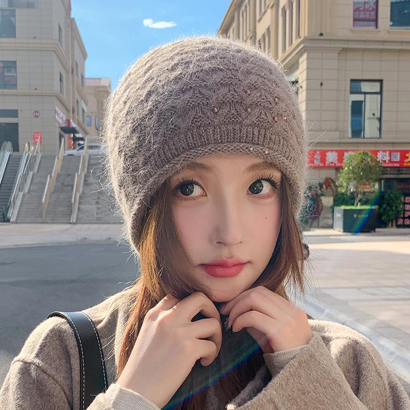 Wool Hat Women's Winter Fashion Pearl Plaid Knitted Hat Outdoor Thermal Hat Winter Hats for Women, Beanies for Women, Hats for Women Winter