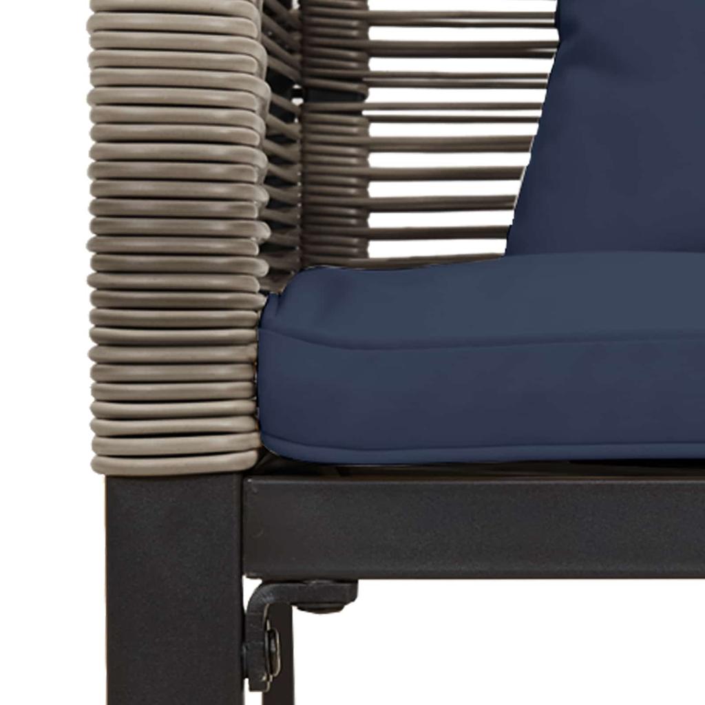 Outdoor Furniture Set with Cushions Grey and Navy Blue Poly Rattan