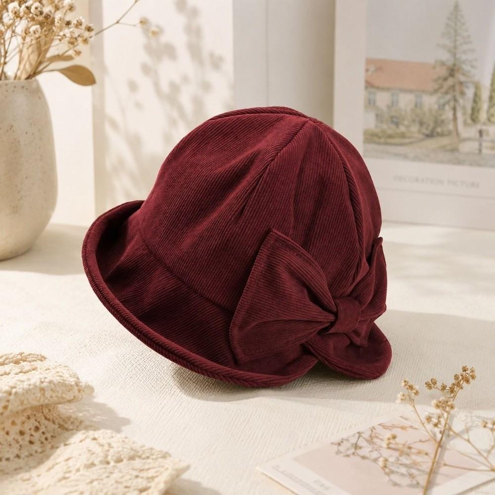 Warm Construction Vintage Bucket Hat Slit Front Bow Bucket Hat Fall Winter Daily Wear