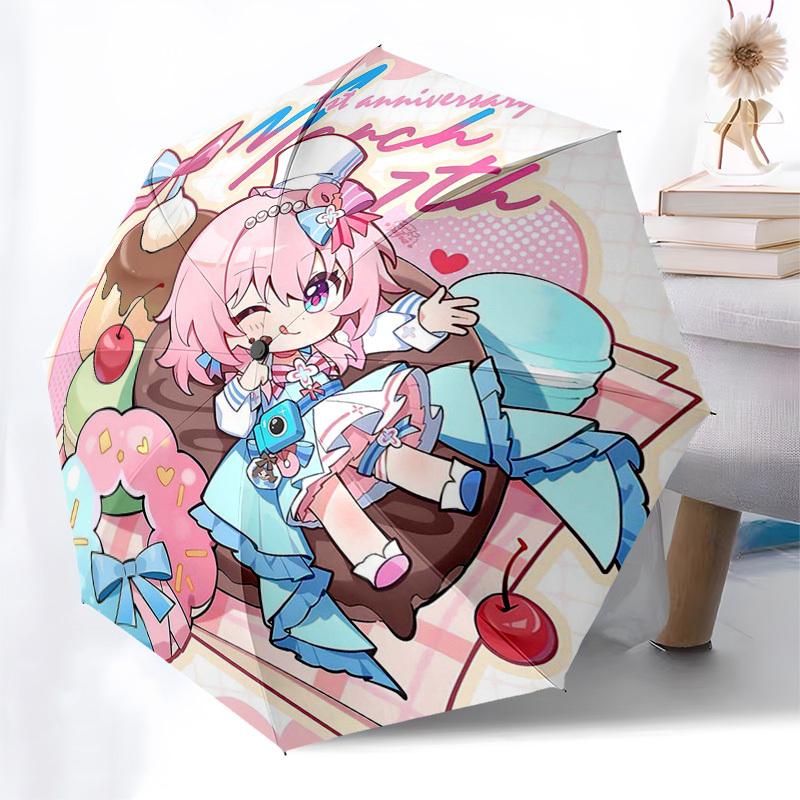 1pc March 7th Anniversary Outdoor Umbrella - Cute Anime Girl Design, Automatic Opening & Closing, Portable Tri-Fold Design, 8-Rib Iron Frame, Per