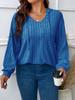 Høstbluse for kvinner Ensfarget Plus Size V-hals Hette Pit-stripe Milled Løse Langermede topper