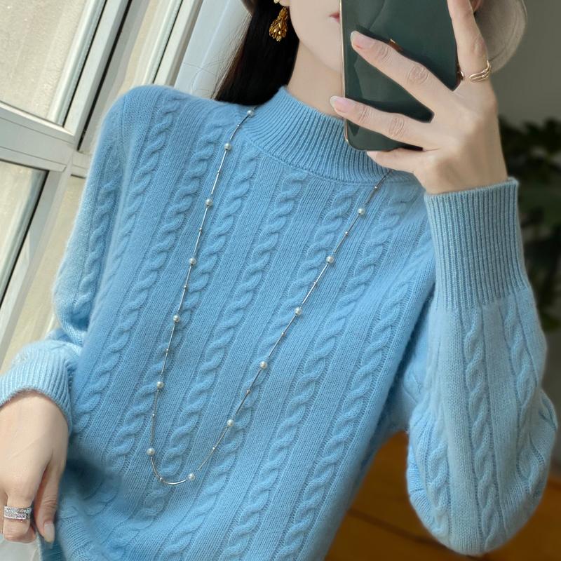 Women's Cashmere Sweater Qinghe Cashmere 30% Cashmere 70% Wool Autumn and Winter Pullover Warm and Fashionable