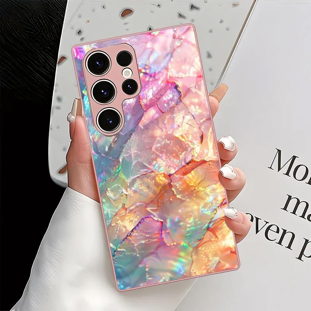 Farbige strukturierte Muster Glas Handyhülle geeignet für Samsung Galaxy S26 S25 S24 S23 S22 S20 FE/Ultra/Plus stoßfeste Rückabdeckung