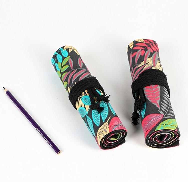 12/24/36/48/72 Holes Leaves Print Pencil Organizer Bag Canvas Pencil Wrap Pencil Roll Bag Pencil Storage Bag