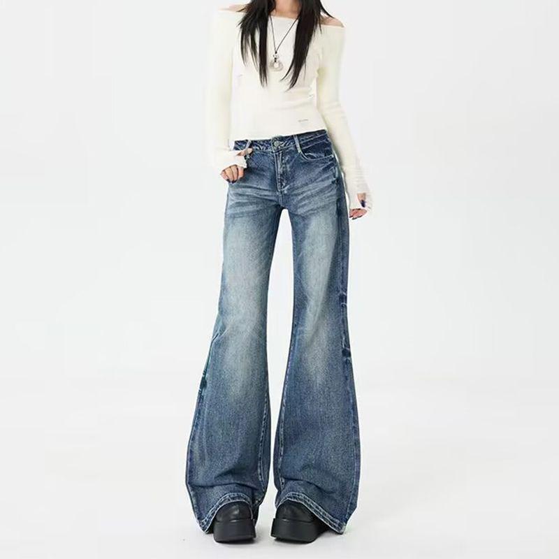 Retro Women s High Waist Flare Jeans - Slimming, Loose Fit, Washed American Style L