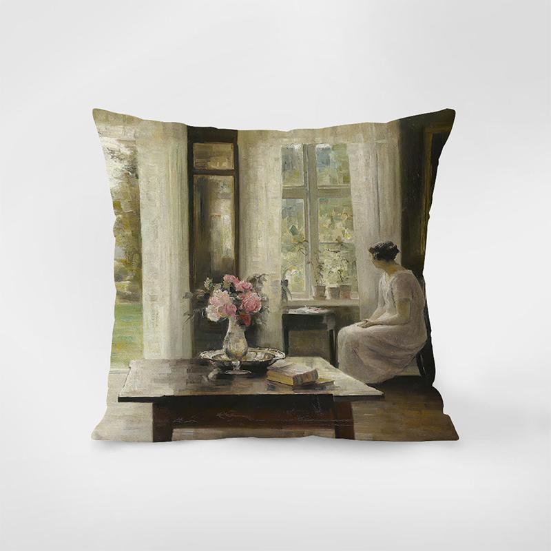 Floral & Scenery Pillows Artistic Home Decor Square Polyester Pillowcase, Modern Sofa Decorative Cushion Cover