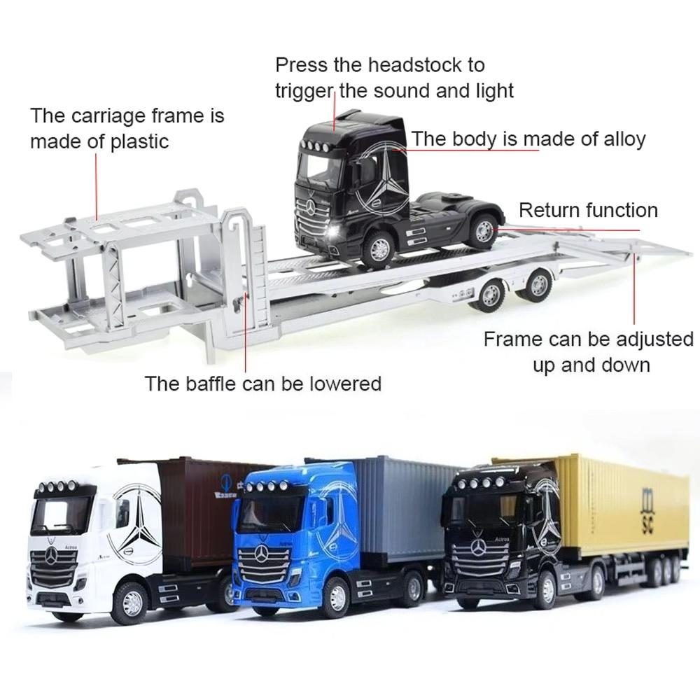 1:50 Amerikanischer Anhänger Transportfahrzeug Diecast Legierung Vorderteil Container LKW Modelle Spielzeug Ton Licht Autos für Jungen Weihnachtsgeschenke