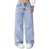 Damen Jeans mit hoher Taille und geradem Bein, Lockere Wide Leg Jeans aus Denim, Säuregewaschen Hellblau Dehnbare Jeans mit Taschen, Lässige Büro-Arbeitshosen