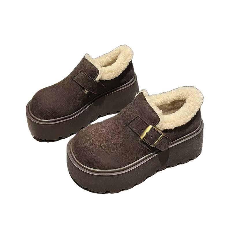Retro Height-increasing Thick-soled Cotton Shoes for Women, New Fleece and Thickened Warm Shoes