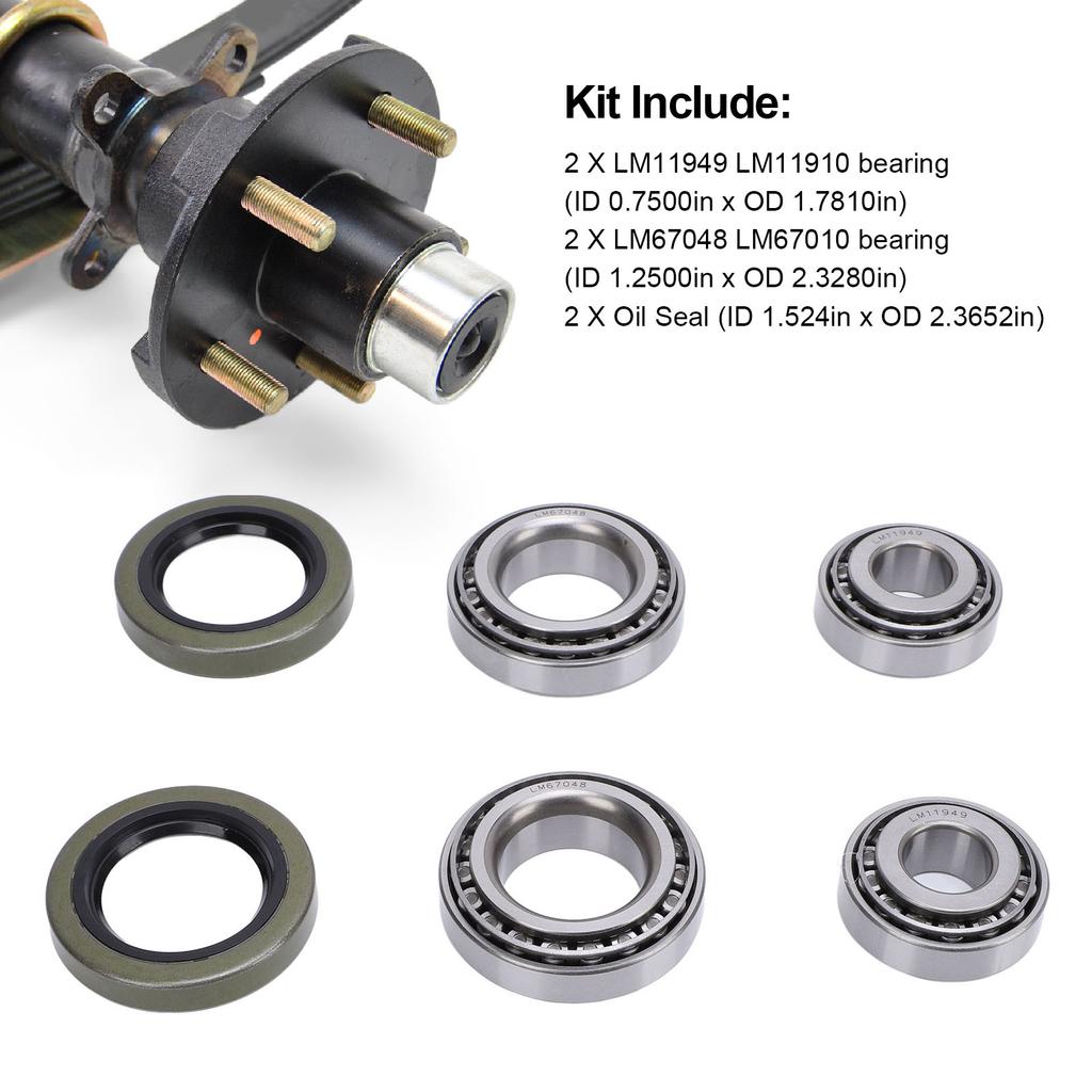 2 Sets Trailer Wheel Hub Bearing Kit with Protector Professional LM11949 LM11910 for 1 1/4in 3/4in Axles