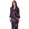 European and American New Retro Printing V-neck Long-sleeved Waist Slit Dress Women's Summer Temperament Slim Dress