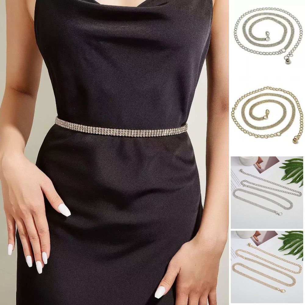 Adjustable Rhinestone Waistband 3 Rows Crystal Waist Chain Zircon Inlaid Waist Belt Performance