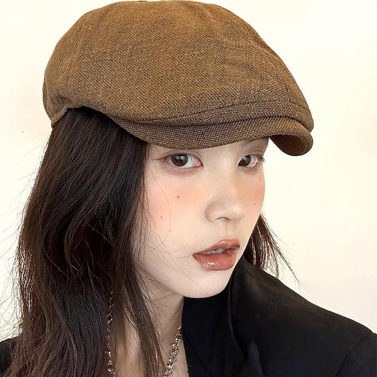 

Cotton and Linen, Forward Hat, Men s and Women s, Retro, Solid Color Big Head Circumference, British Style, Short Eave, Street Duckbill Hat M（56-58cm） світло-сірого кольору