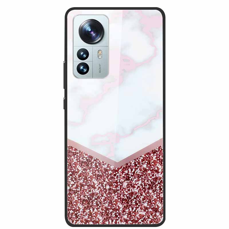Luxus Hülle für Xiaomi 12T Pro Blumen Gehärtetes Glas Hülle für Xiaomi 12T TPU Stoßfänger Xiaomi 12 T Harte Schwarze Hülle Bunte Capa