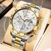 OLEVS Sports Black Stainless Steel Men Watch Moon Phase Luxury Night Glow Calendar Quartz Fashion Watch reloj hombre