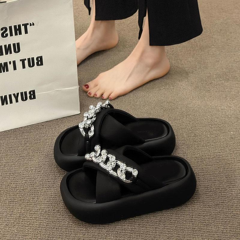 Mode Damen Strass Plateau Pantoletten Sommer Mode Zehenfrei Hoher Absatz Outdoor Damen Flip-Flops Höhenerhöhung Strandsandalen