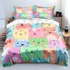 Cute Colorful Cat Illustration Print Bedding Set 1 Duvet Cover 2 Pillowcases for Adult and Children Luxury Gift Full Size