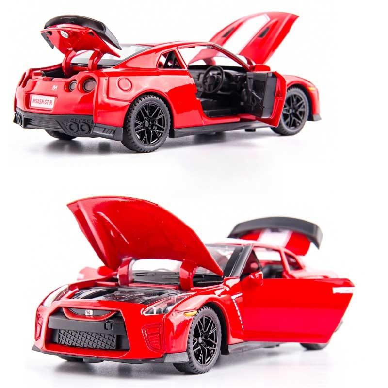 Modelli di auto GTR R34 in scala 1/32, veicoli di simulazione pressofusi in metallo in lega con suoni e luci Tirare indietro regali giocattolo da corsa per bambini Modello in scala di auto